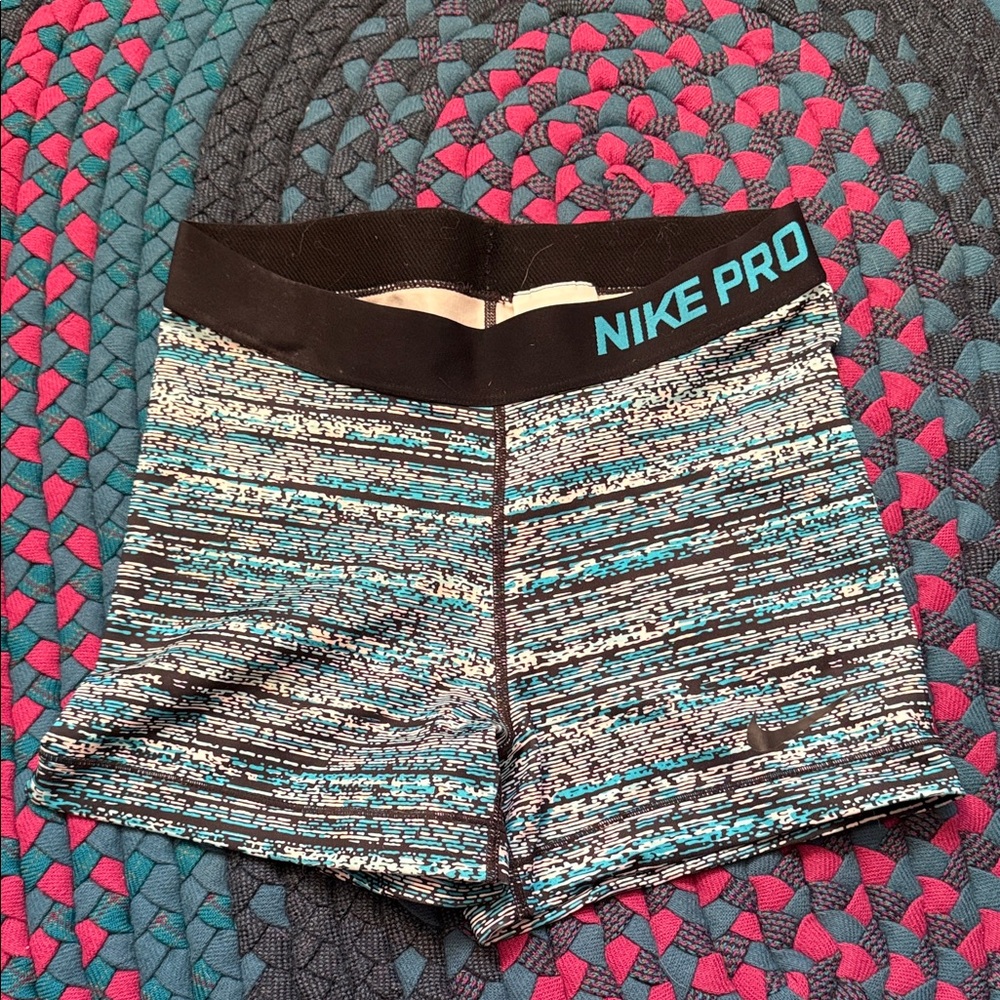 Nike Pro Women's Athletic Shorts - Black and Blue Pattern